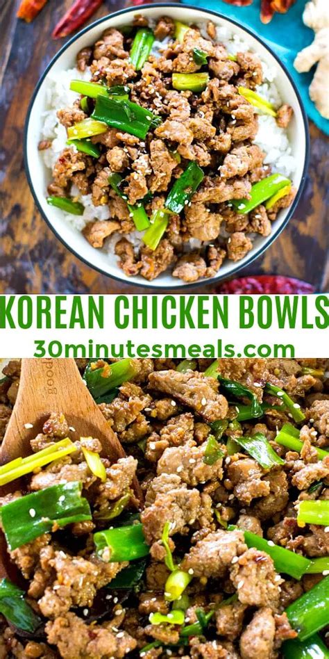 Korean Chicken Bowls - 20 Minute | Healthy dinner recipes chicken, Chicken bowl recipe, Ground ...