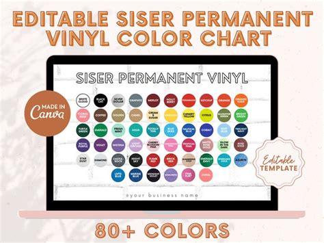 Editable Siser Permanent Vinyl Color Chart, Vinyl Colors Mockup, Siser PSV Color Chart, Siser ...