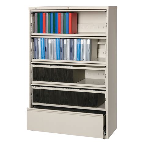 Lorell Fortress 42"W x 18-5/8"D Lateral 5-Drawer File Cabinet With Roll-Out Shelves, Putty ...