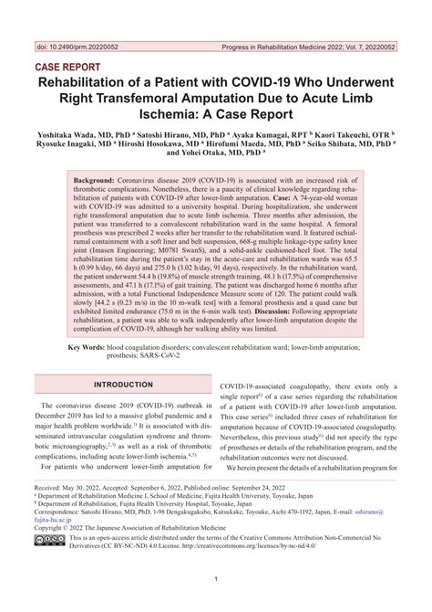 (PDF) Rehabilitation of a Patient with COVID-19 Who Underwent Right Transfemoral Amputation Due ...