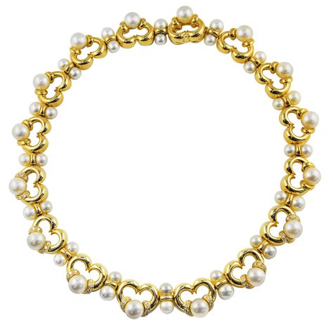 Pearl and Diamond Choker Necklace - Kaufmann de Suisse Diamond Jewelry Delray Beach FL