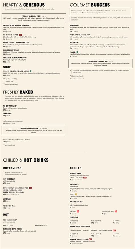 Mugg & Bean Menu Prices - Breakfast, Lunch and Burgers