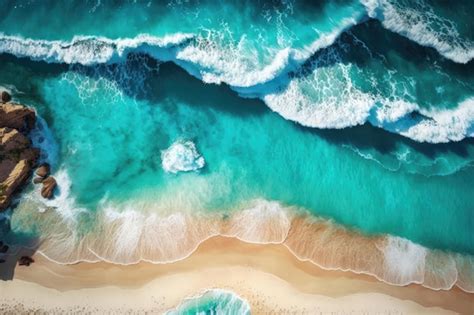 Premium Photo | Aerial view of beautiful beach with blue ocean waves ...