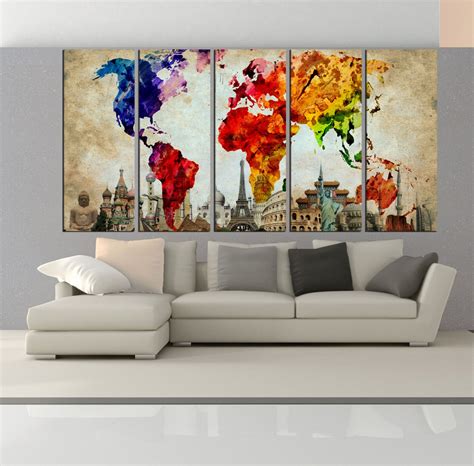 Watercolor Print Large World Map Canvas Print Extra Large - Etsy