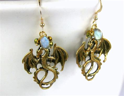 Dragon Earrings Gold Dragon Earrings Wyvern by SirenJewells