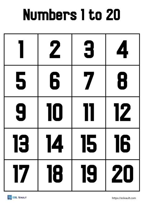 Free number chart 1-20 - ESL Vault