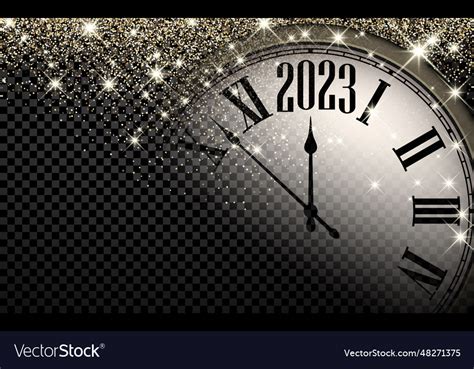 Half hidden clock showing 2023 on transparent Vector Image