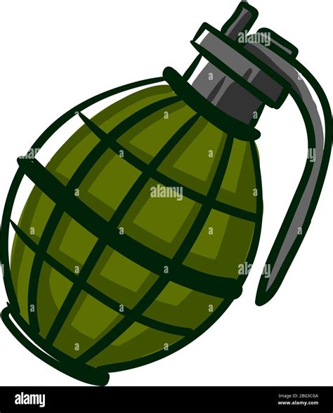 Green grenade drawing, illustration, vector on white background Stock ...