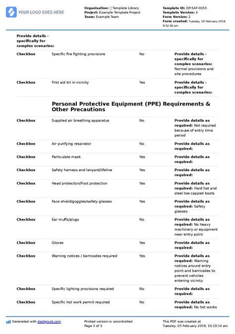 Confined Space Rescue Plan Template: Free Sample and Example