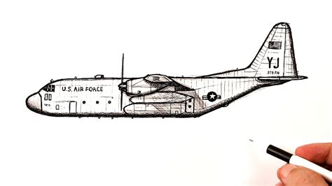 How to draw a Military transport aircraft Lockheed C-130 Hercules - YouTube