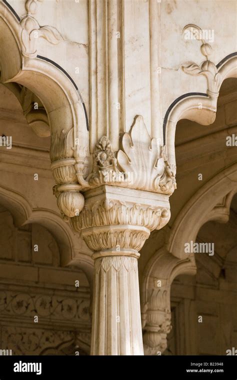 MARBLE PILLAR and archway inside the RED FORT or LAL QUILA which was built by Emperor Shah Jahan ...