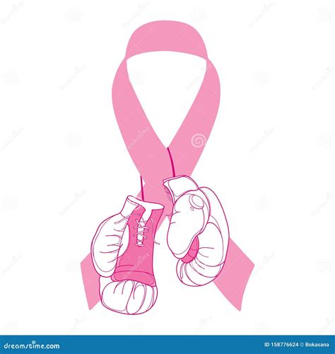 Vector Pink Ribbon With Fighting Boxing Gloves Isolated On White ...