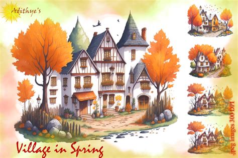 Spring in Village Graphic by Adithye's · Creative Fabrica