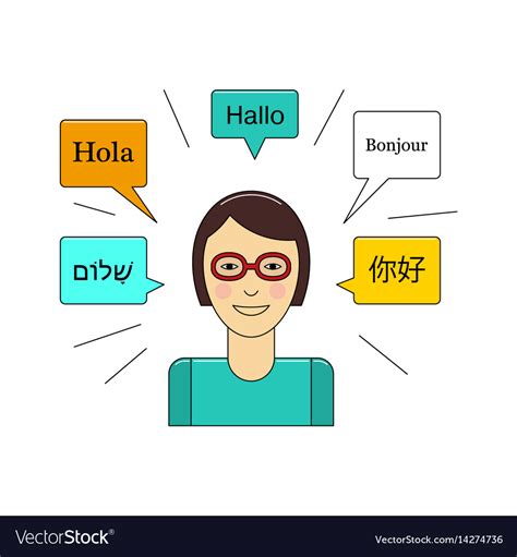 Learn language concept with young girl in glasses Vector Image