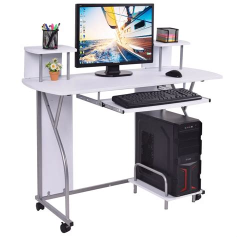 Goplus Rolling Computer Desk PC Laptop Desk Pull Out Tray Home Office ...