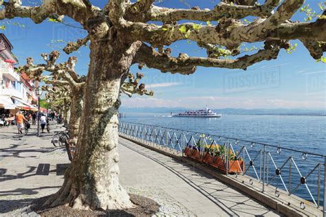 View from the promenade to the Alps, Meersburg, Lake Constance, Baden-Wurttemberg, Germany ...