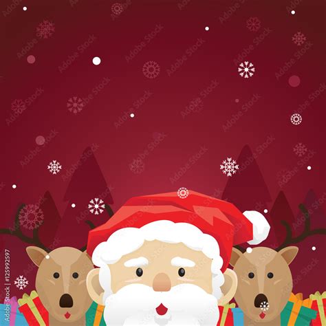 Christmas Santa and reindeer snow red background Stock Vector | Adobe Stock