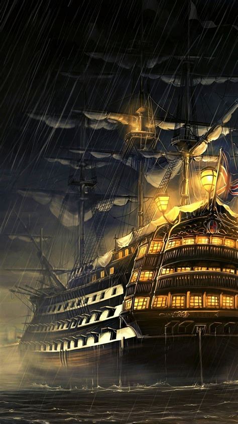 Sailing Ship, Ocean, Raining, Lights, Artwork Pirate Art, Pirate Life ...