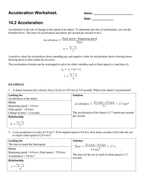 Acceleration Worksheet With Answers – Zip Worksheet