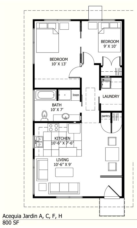 800 sq ft house | 800 Sq Ft | Acequia Jardin | Small house layout, Small house plans, Tiny house ...