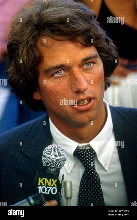 Robert Kennedy Jr. being interviewed by radio station at event in Los Angeles, CA circa 1980s ...