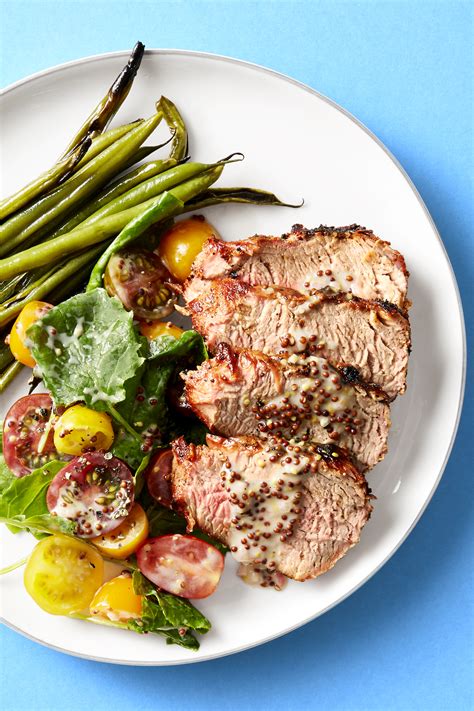 Best Grilled Pork Tenderloin with Grainy Mustard Vinaigrette Recipe - How to Make Grilled Pork ...