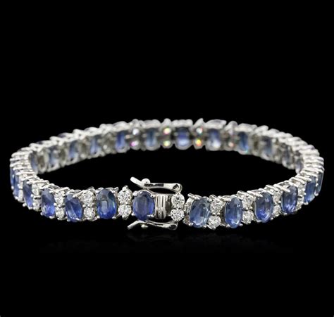 14.82ctw Blue Sapphire and Diamond Bracelet - 14KT White Gold