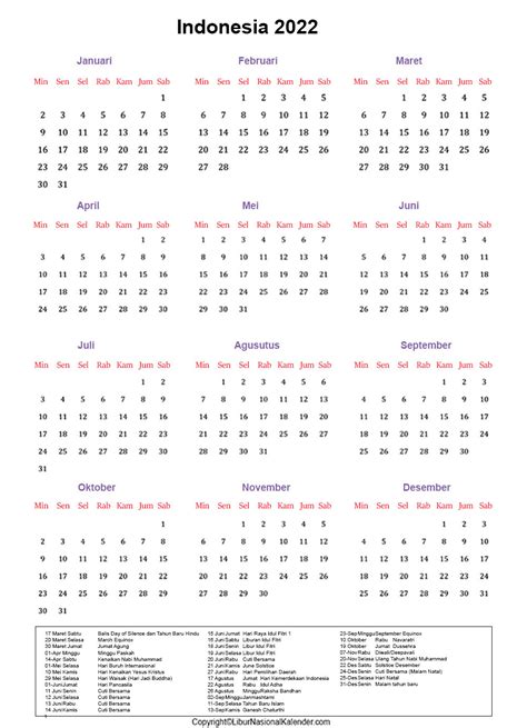 Holiday Calendar 2022 Indonesia