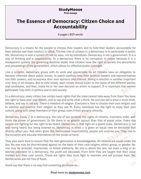 The Essence of Democracy: Citizen Choice and Accountability Free Essay ...