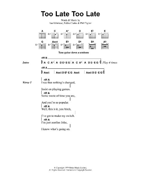 Too Late, Too Late by Metallica - Guitar Chords/Lyrics - Guitar Instructor