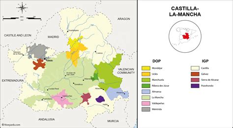 Map of the PDO and PGI vineyards and wines of Castilla la Mancha, Spain ...