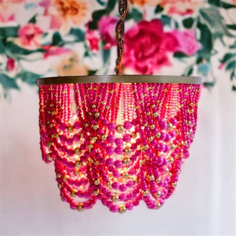 Pink and Gold Draped Chandelier - Beaded by Luci