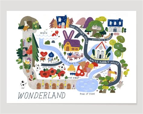 Alice's Adventure in Wonderland Illustrated Map of | Etsy