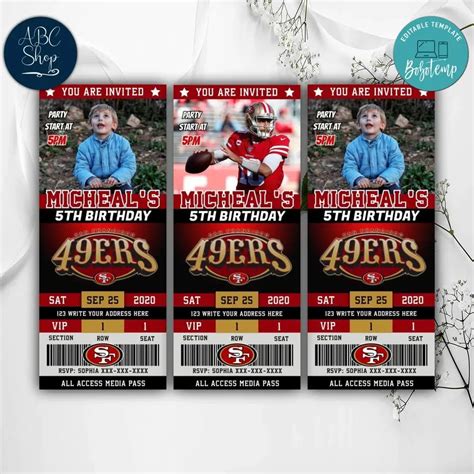 Editable San Francisco 49ers Birthday Ticket Invitations | Bobotemp