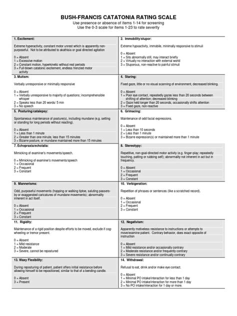 Bush-Francis Catatonia Rating Scale | PDF | Psychiatry Related Fields ...