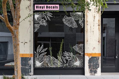 Large Romantic Floral Wall Window Decals Contour Line Art, Spring & Summer Flower Sticker Decor ...