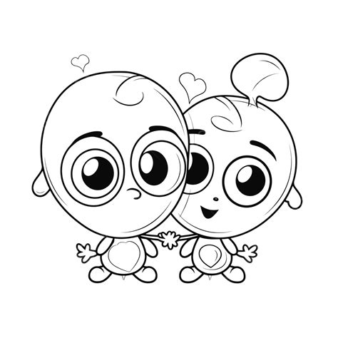 Cute Two Cartoons Coloring Pages Outline Sketch Drawing Vector, Cartoon ...