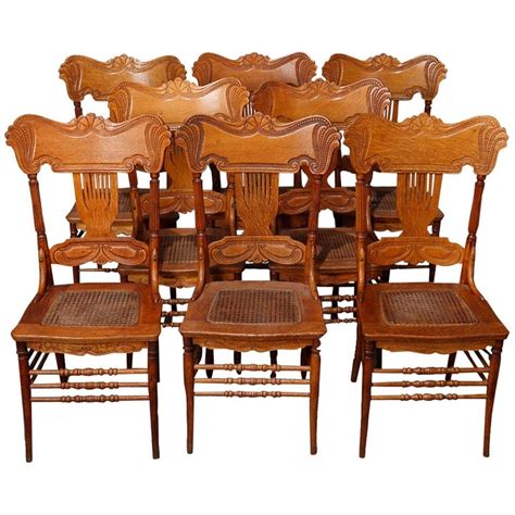 Eight Antique Oak Pressed Back And Cane Seat Heywood Wakefield Dining ...