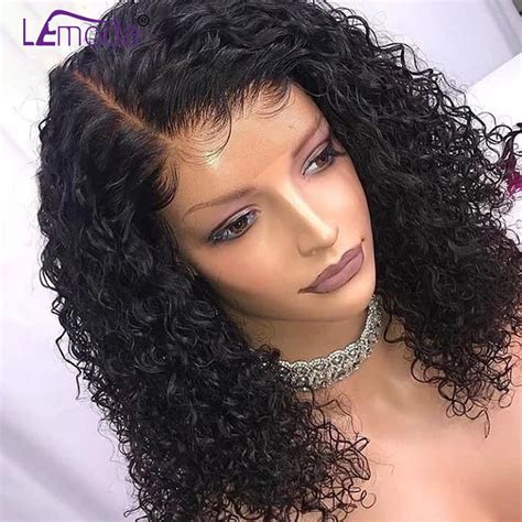 LEMODA Curly Lace Front Human Hair Wig Brazilian Remy Hair 13x4 Lace ...