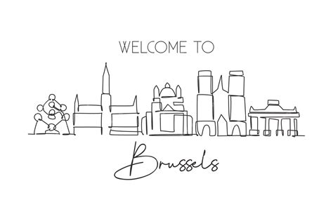 Premium Vector | One single line drawing of brussels city skyline ...