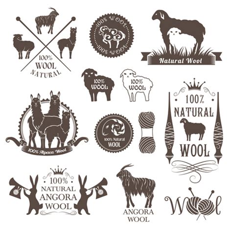 Natural wool logo with badge vector 01 free download