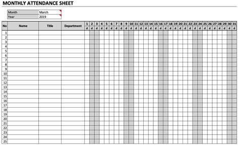 Work Attendance Sheet Excel