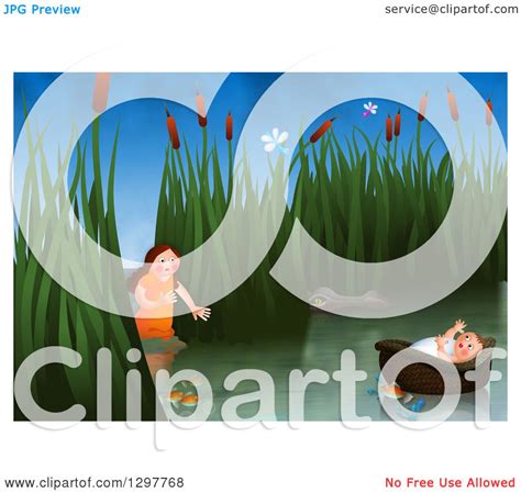 Clipart of Miriam Watching over Baby Moses Floating in a Basket on the Nile River - Royalty Free ...