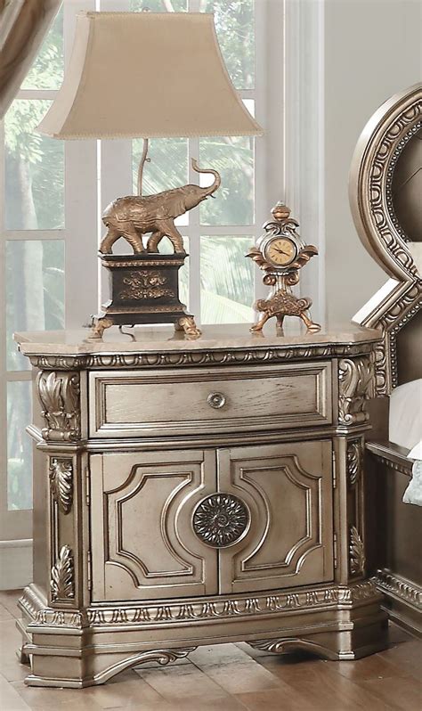 Northville Antique Silver Nightstand with Marble Top by ACME ...