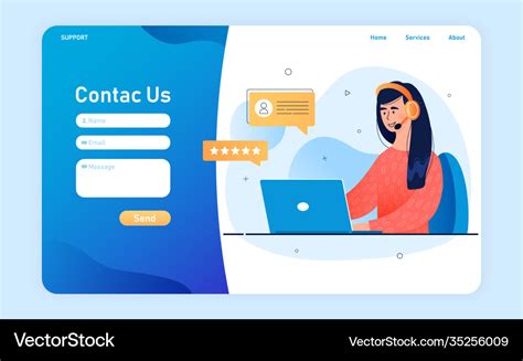 Contact us form template for website landing page Vector Image