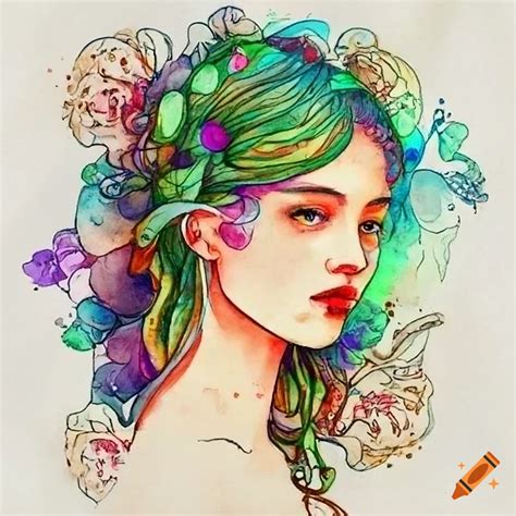 Watercolor artwork of a nature goddess on Craiyon