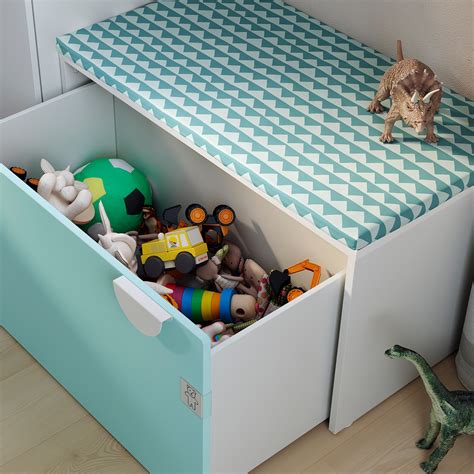 SMÅSTAD Bench with toy storage - white/pale turquoise - IKEA