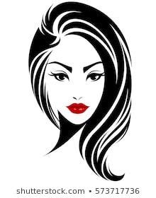 illustration of women long hair style icon, logo women face on white ...