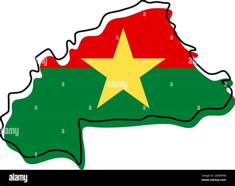 Stylized outline map of Burkina Faso with national flag icon. Flag color map of Burkina Faso ...