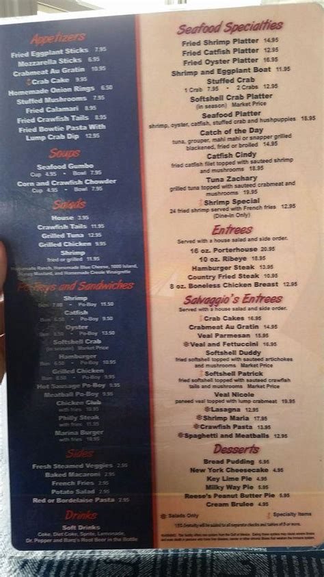 Menu at Phil's Marina Cafe, Slidell